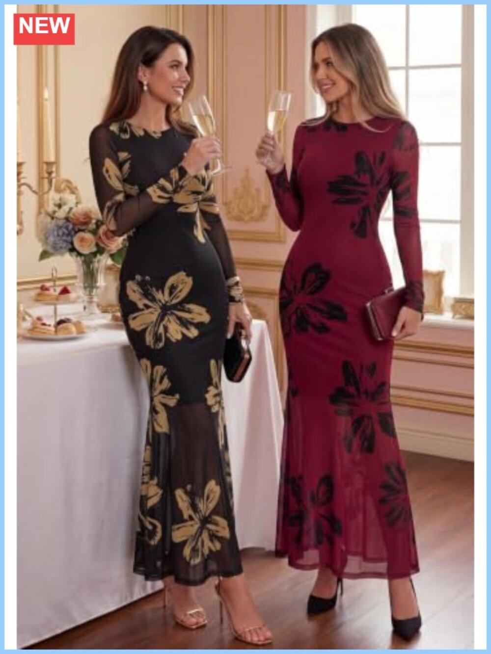 Women's Long Sleeve Floral Maxi Dress Wedding Guest Formal - Picture 2 of 6